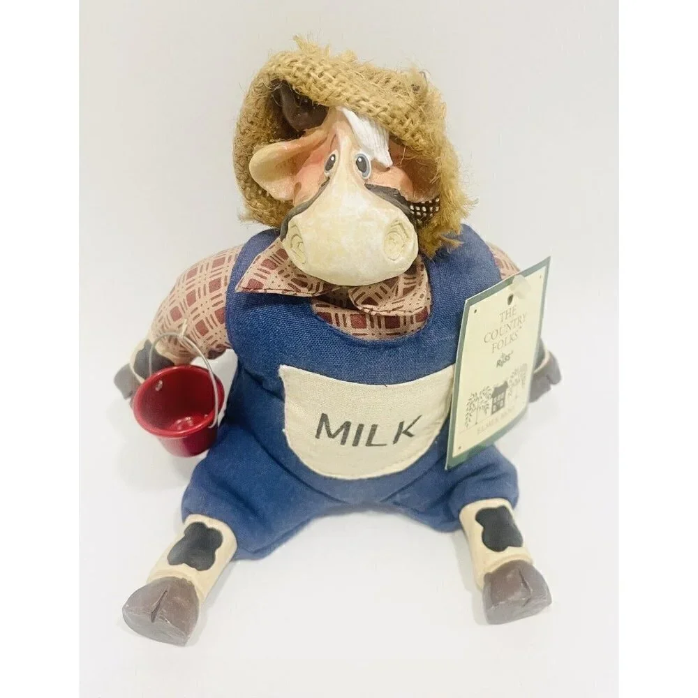 Farmer Cow Elmer Moo Shelf Sitter Figure Kathleen Kelly Critter Country Folks